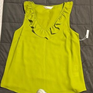 LC Lauren Conrad Lime Ruffle V-Neck Tank Top
